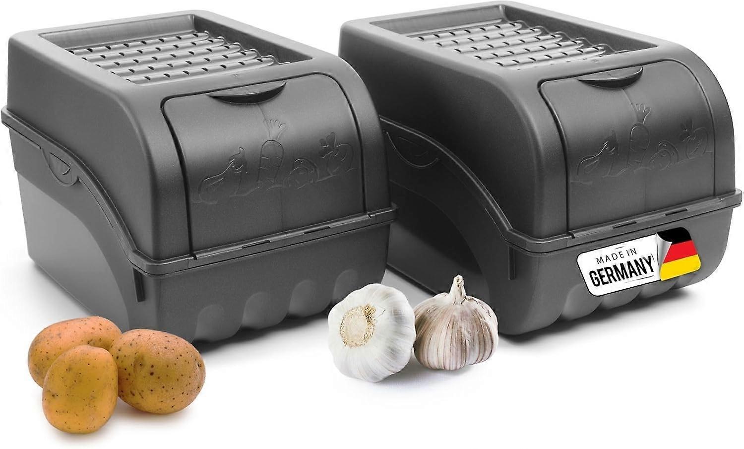 Kartoffel Aufbewahrungsbox | 2x mitel 5L | ANTHRAZIT GRAU | Zwiebelbox | Gemüsebox stapelbar Kartoffelbox Zwiebel Aufbewahrung Kartoffelkorb Obstbehäl