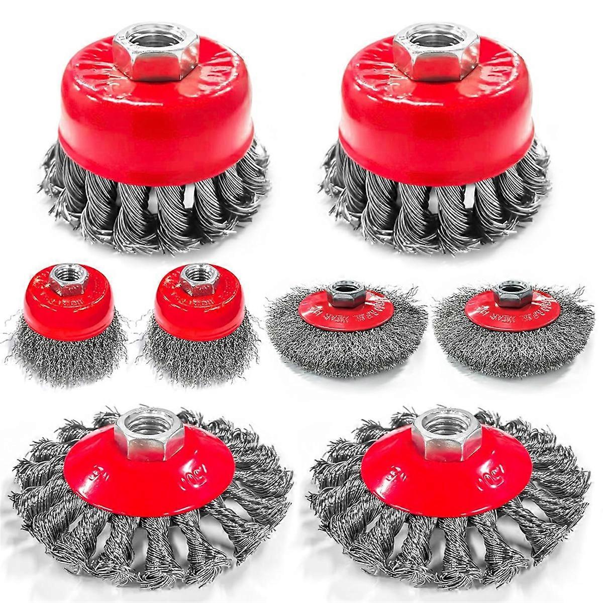 8pcs 4-1/2In Angle Grinder Wire Wheel Set-4In&3In Knotted Coarse Crimped Cup Brushes with 5/8-11 Threaded Arbor for Rust