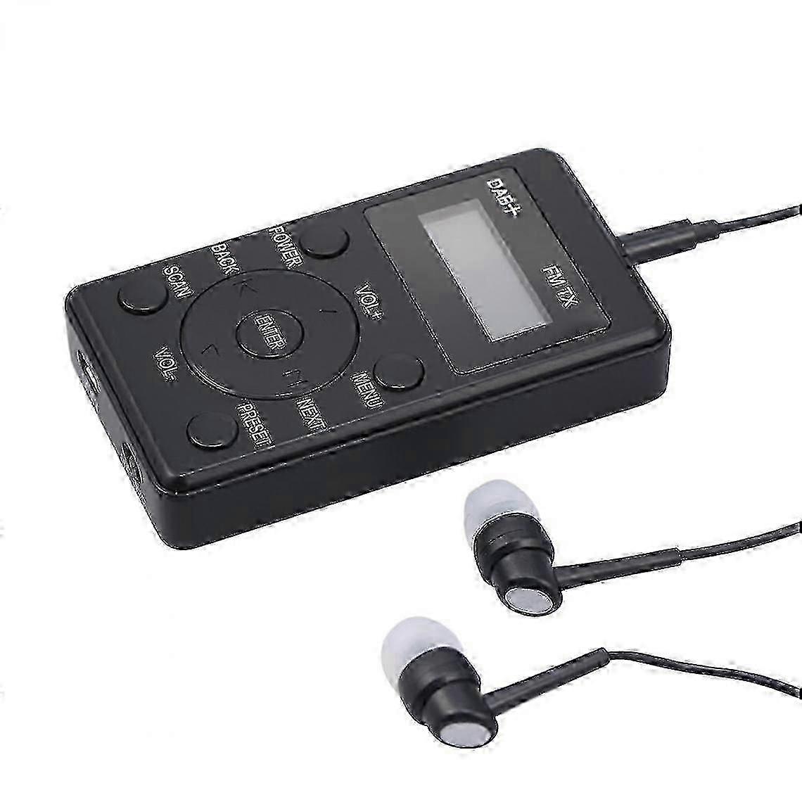 Portable Mini Digital Radio with FM Radio Dab+ Function, Rechargeable Headset Transmitter for Daily Travel (Black)