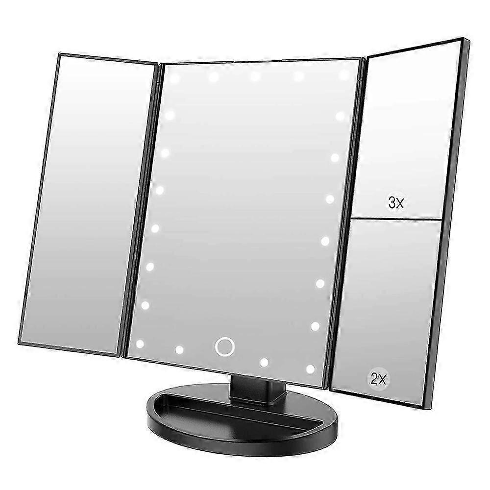 Makeup Mirror|Black 22 Light Battery + Usb Tri-Fold Beauty Mirror