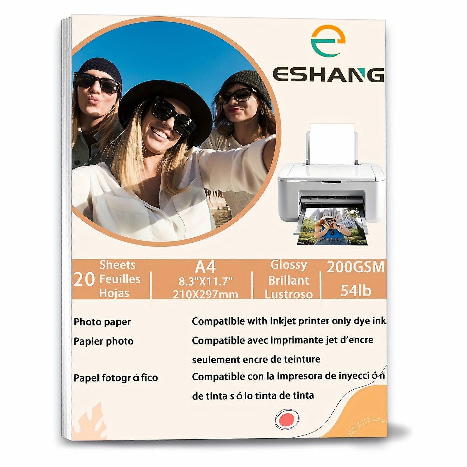 20 Sheets A4(8.3x11.7) Size Photo Paper, Glossy Printer Paper Inkjet Printer Photo Paper for Dye Ink, 54lb 200 GSM