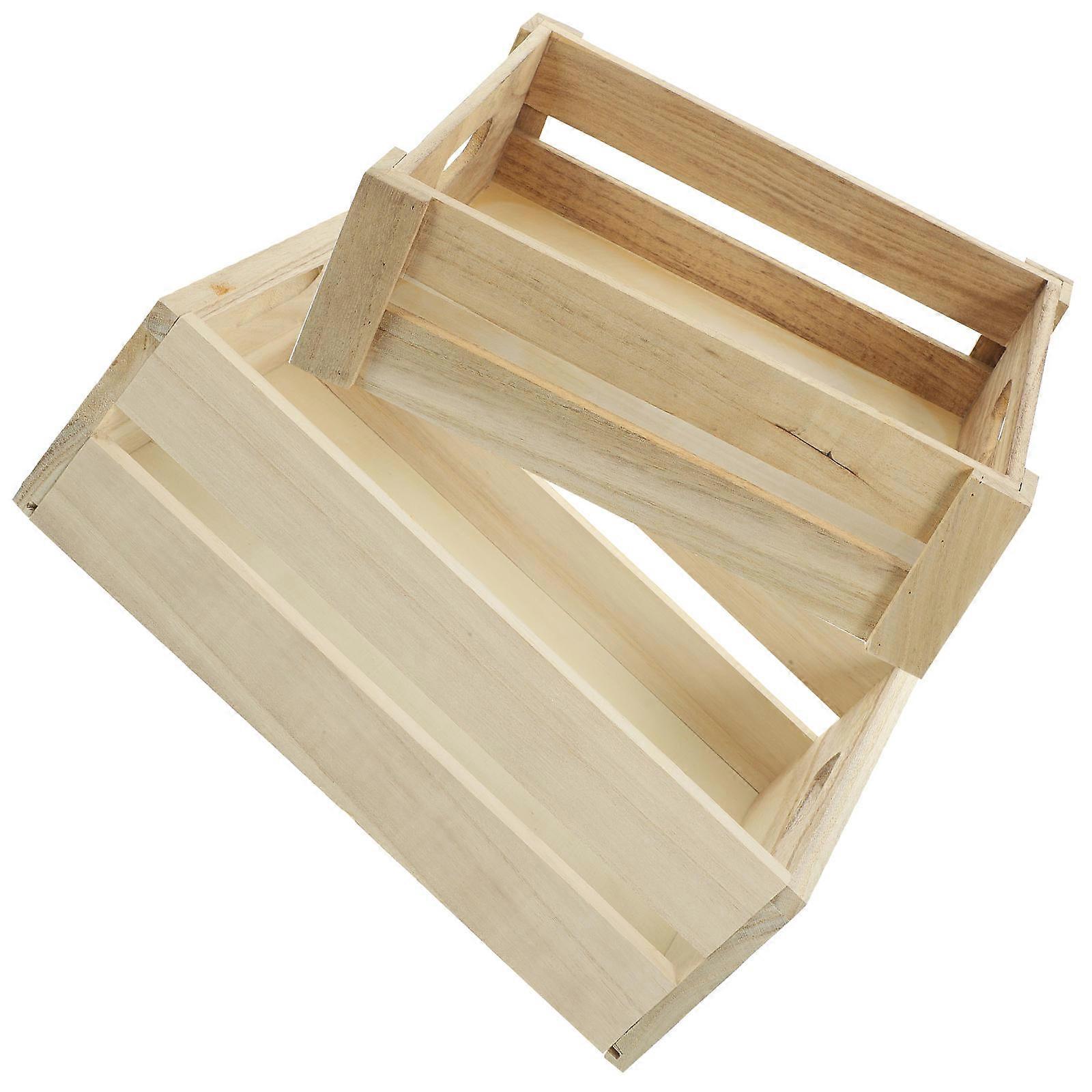 Wooden Storage Crate for Storage Use 2Pcs Beige Wood Crafted Boxes with Handles