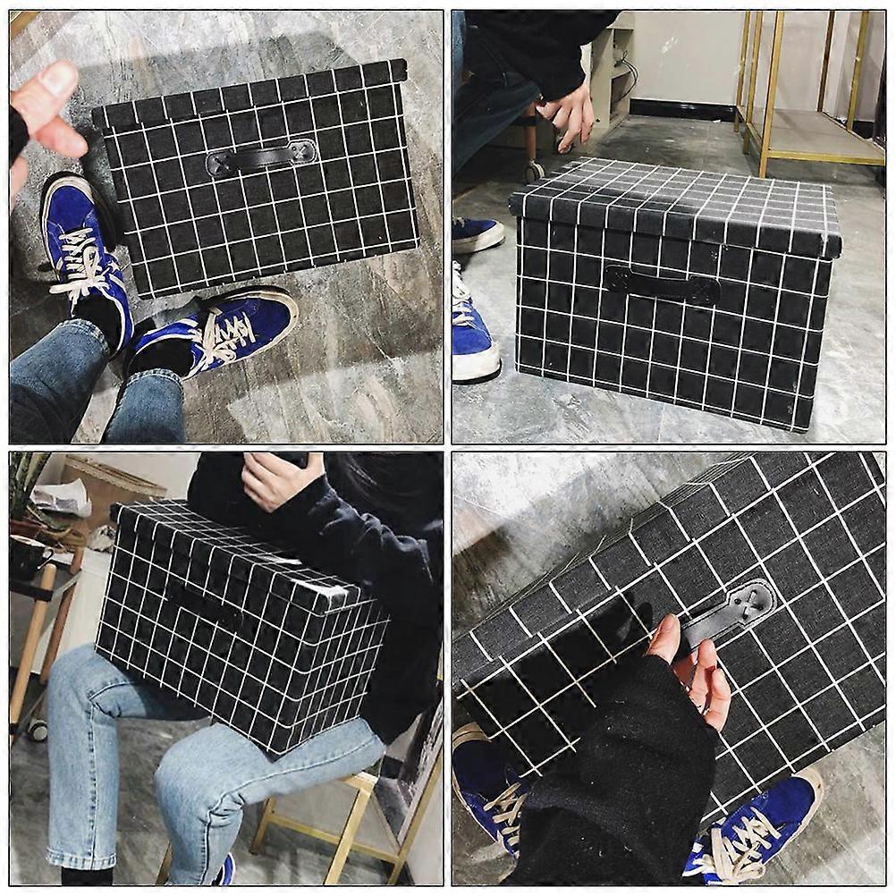 Household Storage Box Folding Storage Box for Bedroom Black Cloth and Paperboard for Space-Saving 1Pcs