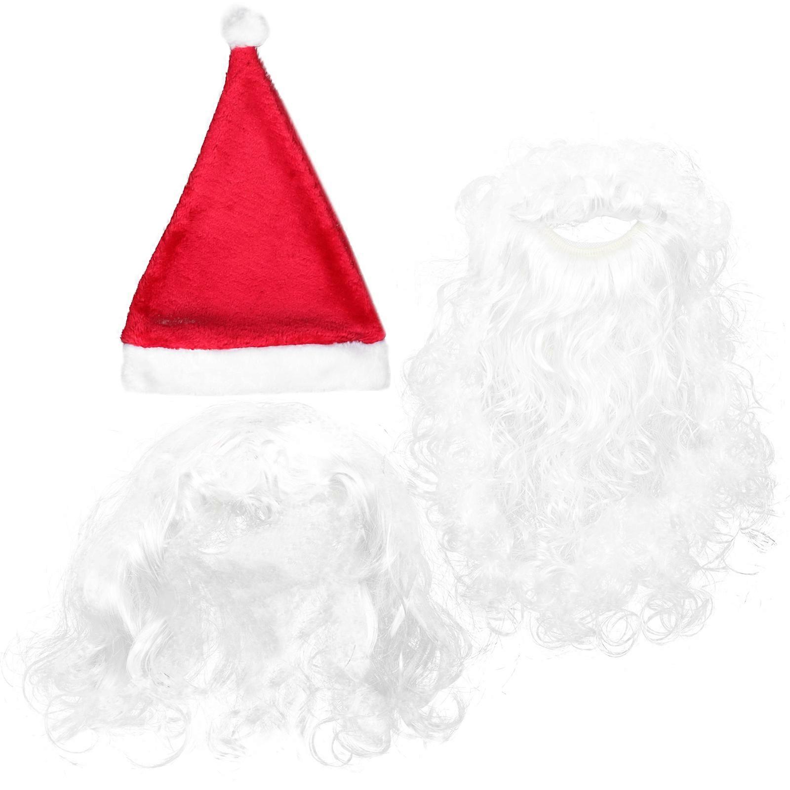 Santa Beard Hat Wig Set Cosplay Amusement Park Use Nonwoven and Polyester Material for 1 Set