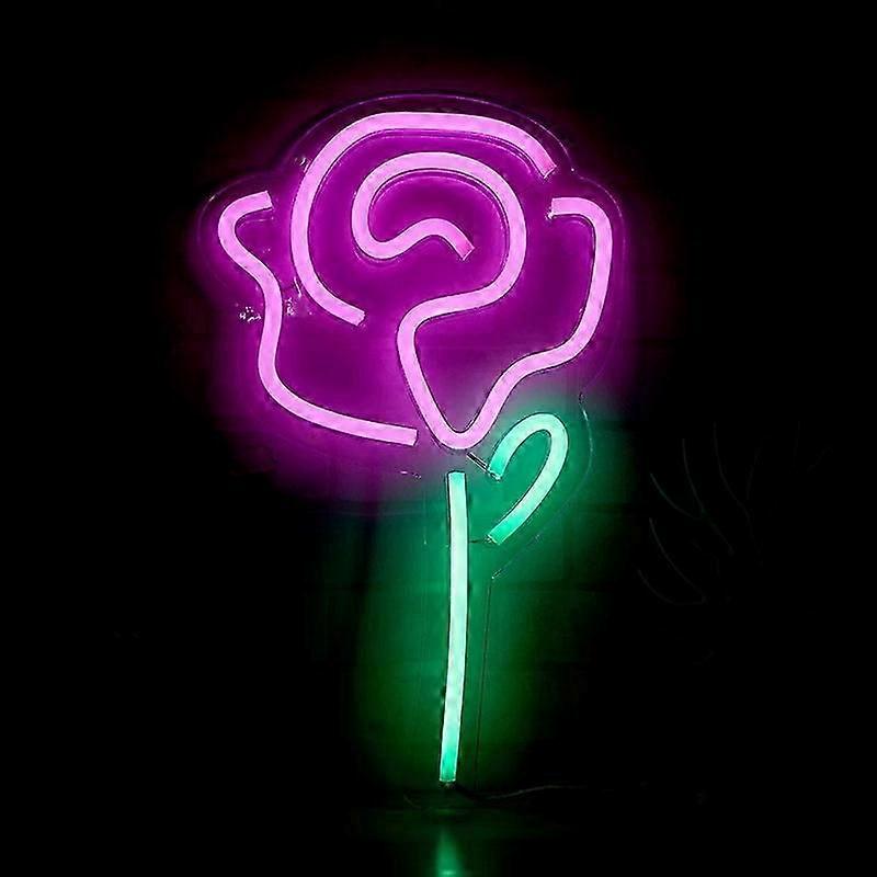 1pc LED Neon Pink Rose Flower with Green Stem Wall Sign For Cool Light, Wall Art, Bedroom Decoration,Party, and Holiday Decor: Powered by USB