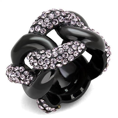IP Black(Ion Plating) Stainless Steel Ring with Top Grade Crystal in Light Amethyst for Women Style TK1787