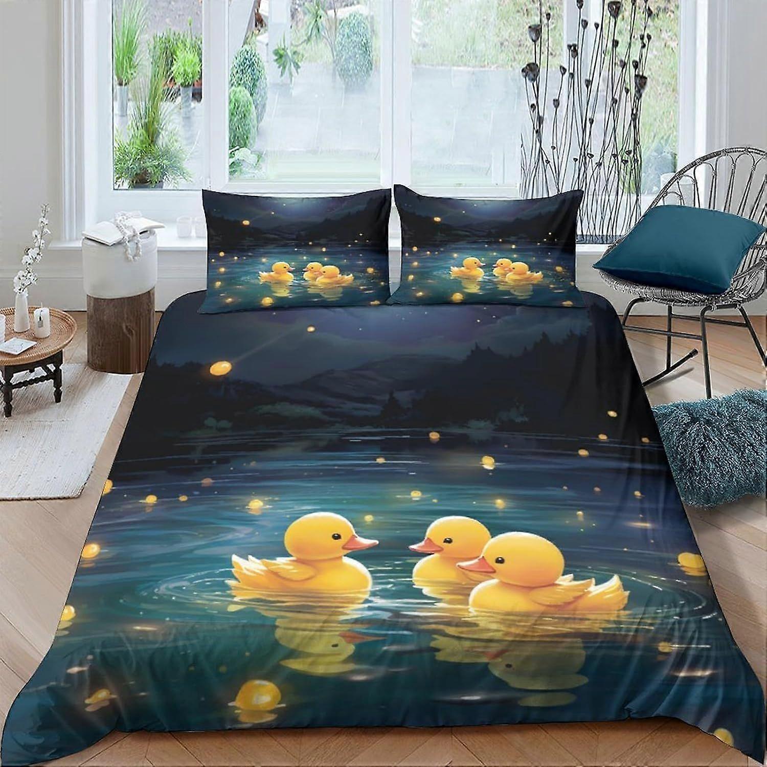w336 Duck 3 pièces ensemble de housse de couette en microfibre ensemble de lit, ensemble de linge de lit de qualité hôtelière, housse de couette douce avec fermeture à glissière, housse de couette et 2 pillo