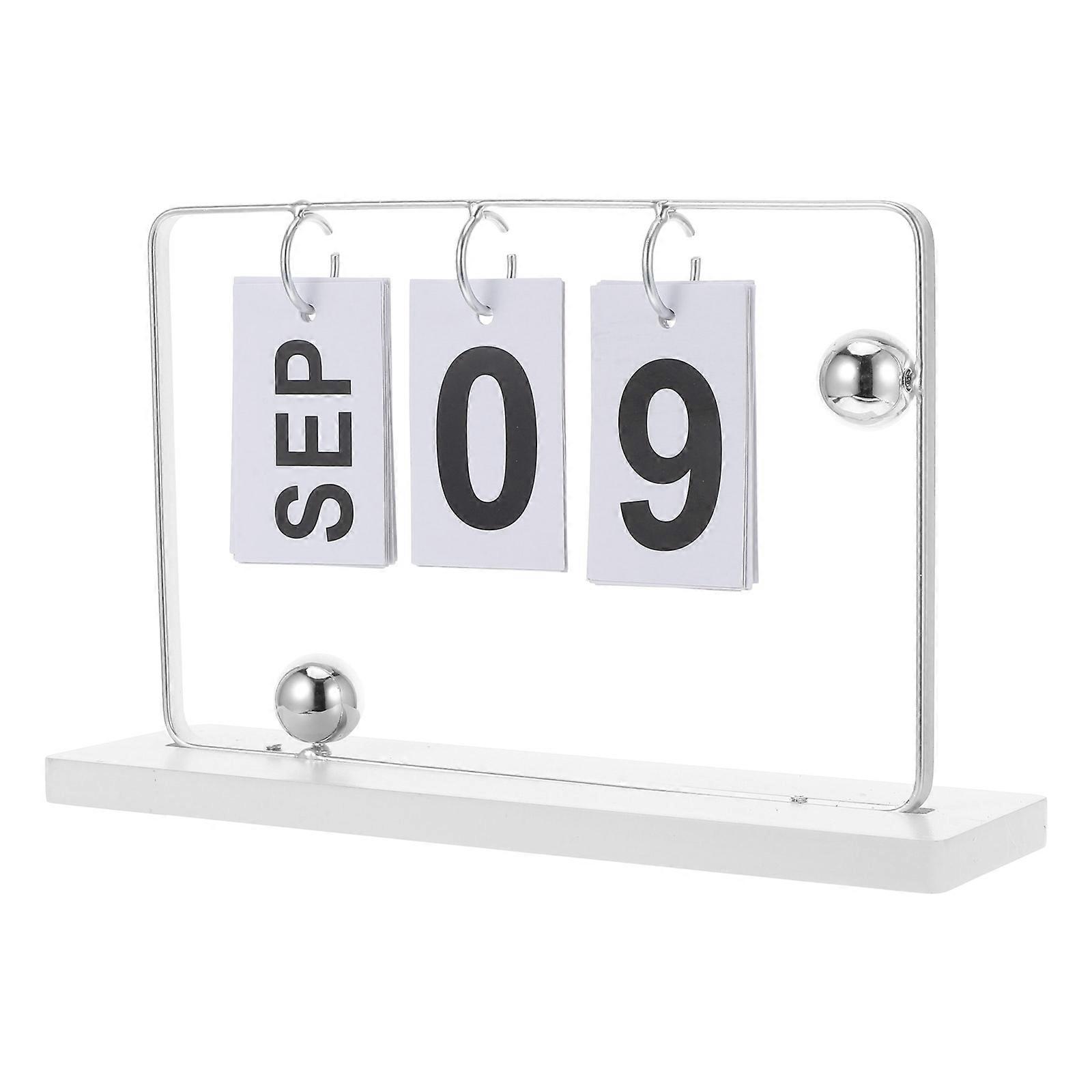 Silver Desk Perpetual Calendar for Daily Use 2Sets Wooden Flip Design