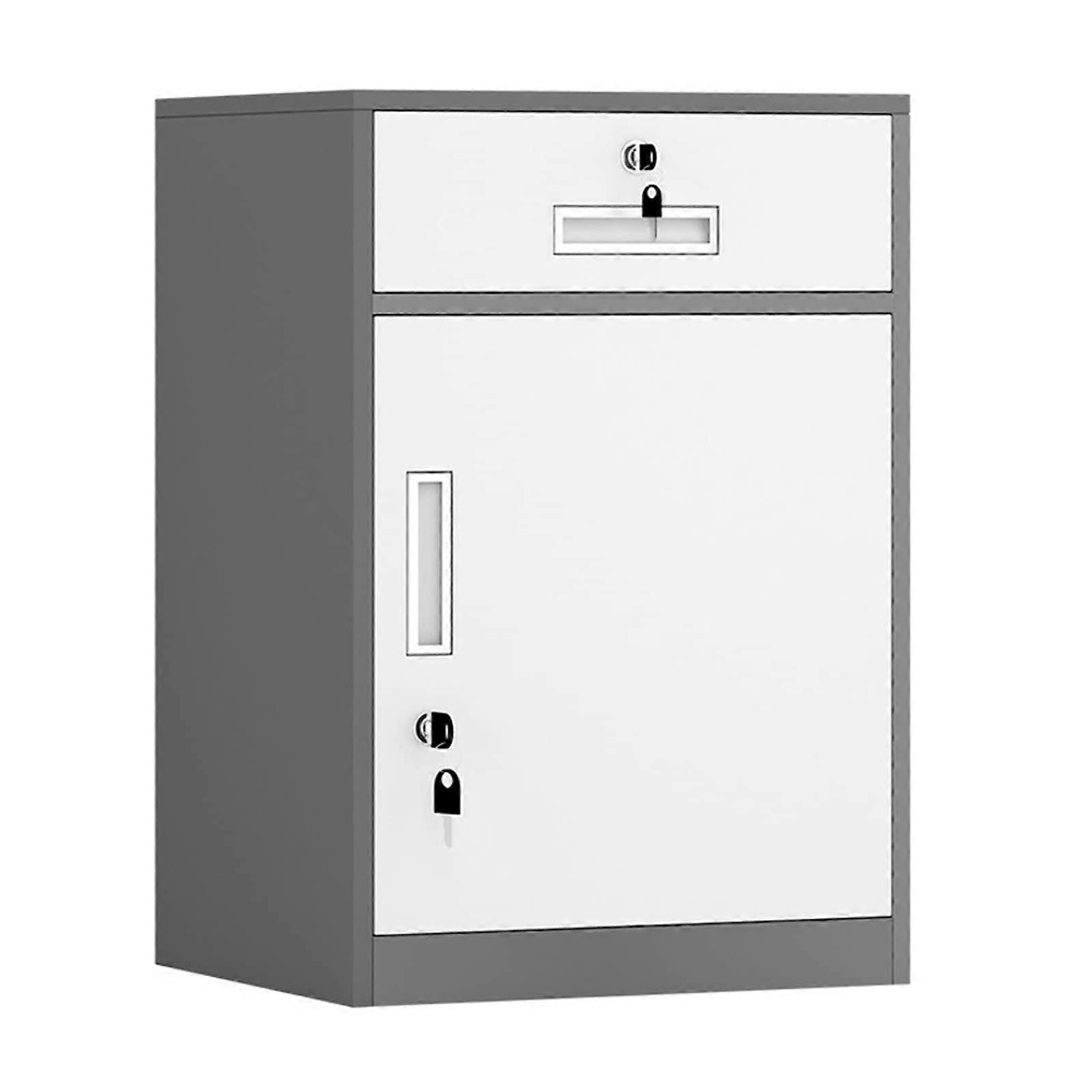 Metal Filing Cabinet With Lock, 1 Drawer And 1 Cabinet, Fully Assembled, Legal/Letter/A4 Compatible, Under Desk Storage