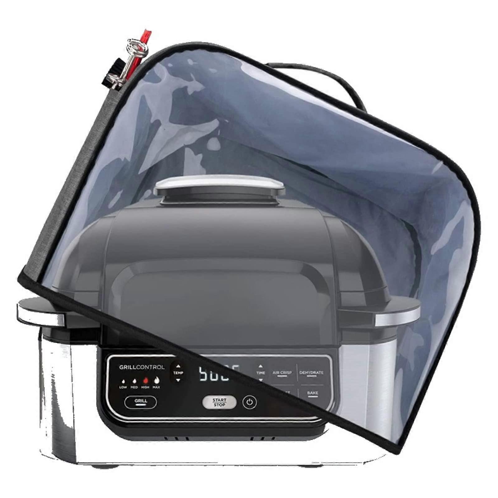 Kitchen Bread Maker Cover - Transparent Dust Cover with 4 Tool Pockets for Air Fryer Mixer, Polyester Gray 34x35.5x25cm
