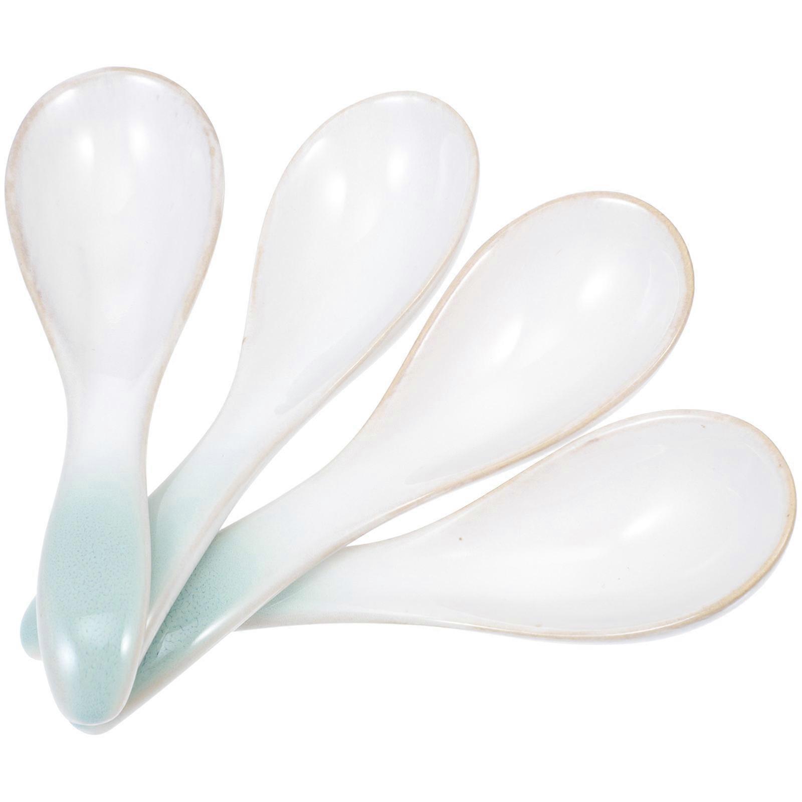 12Pcs Ceramic Spoons for Eating Green White Retro Soup Spoons Set