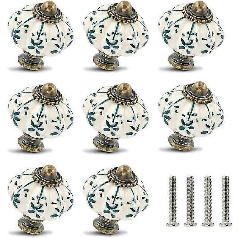 2025 12-pack ivory and green ceramic knobs - pumpkin cabinet knobs retro dresser knobs - vintage drawer p p