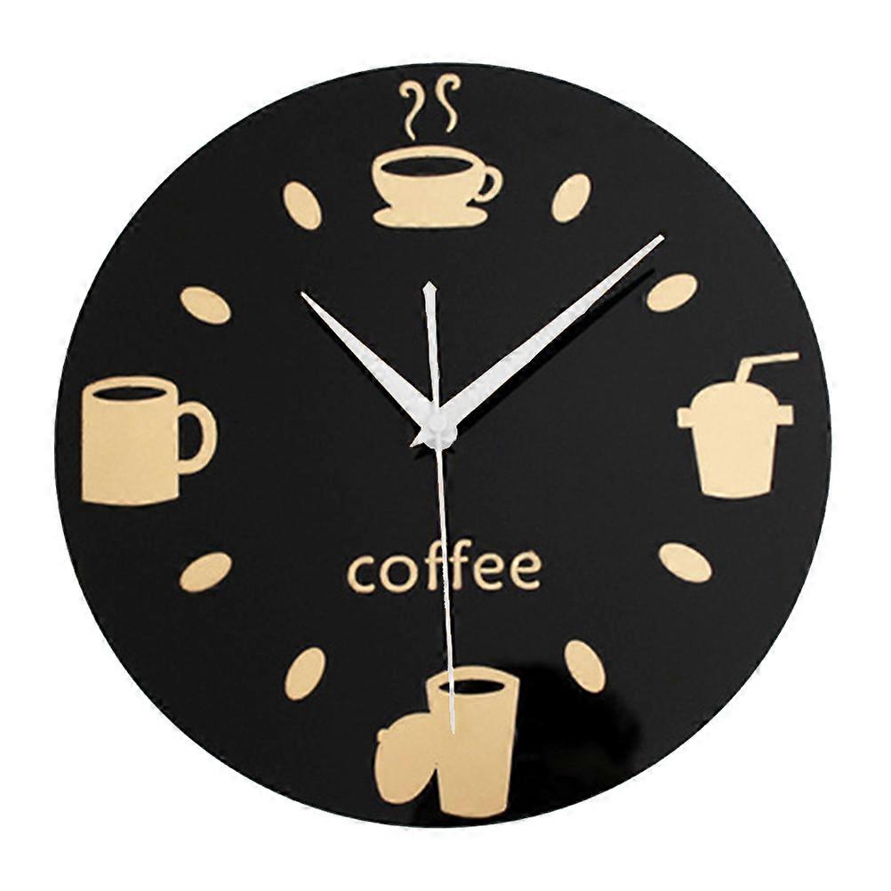 Wall Clock Round Coffee Cup 3D Mirror for Time Counting 2Pcs