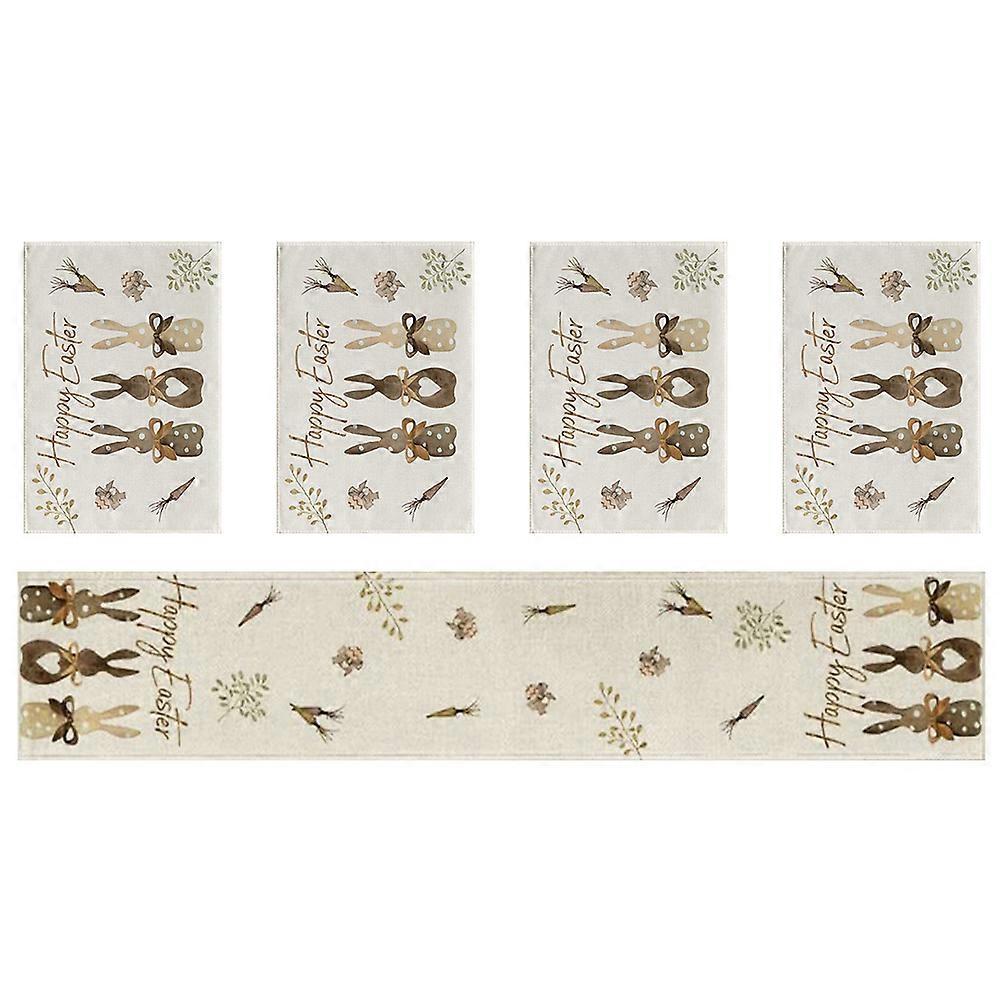 3 Sets Decorative Placemats for Easter Festival Dining Table Heat Resistant Table Runner with Bunny Pattern