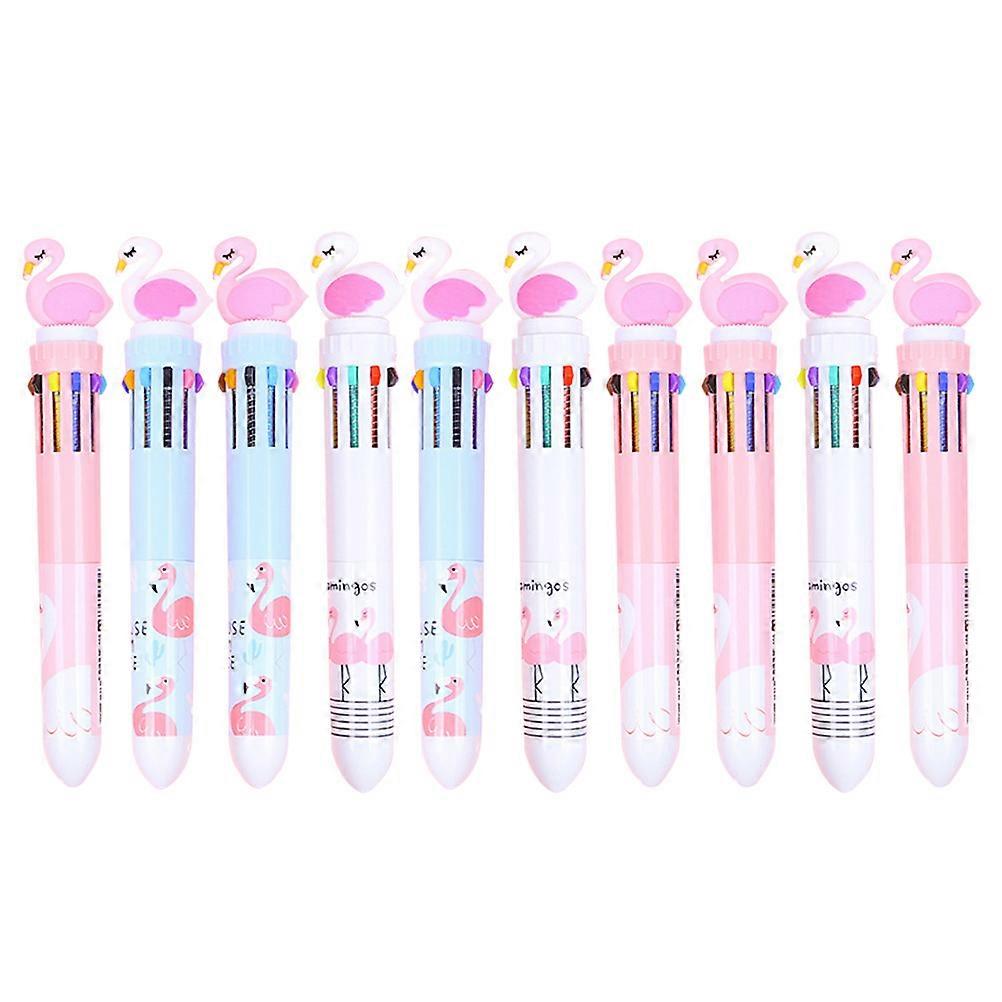 Multicolor Retractable Pens for Writing 10Pcs Flamingo Ballpoint Pen Kit