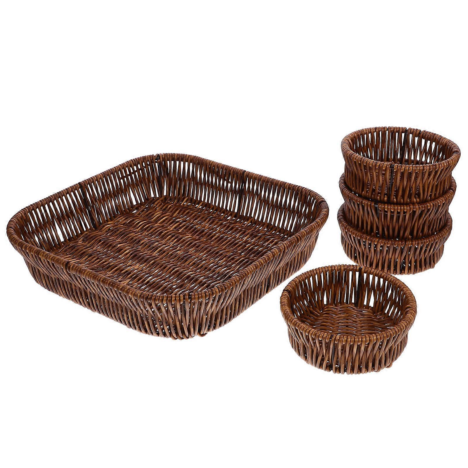 Imitation Rattan Fruit Basket Serving Dish for Storage 2Sets