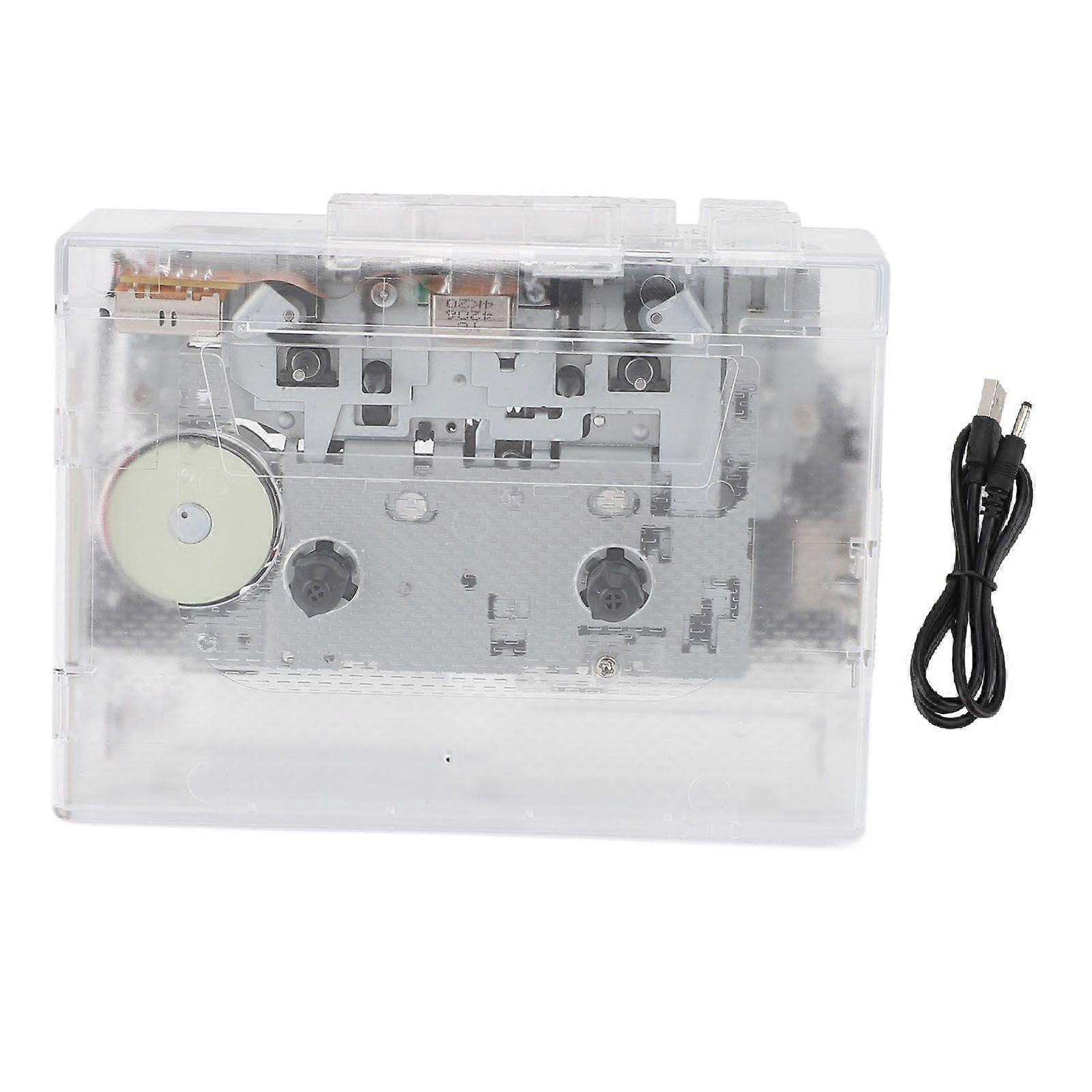 Portable Cassette Player Tape Recorder DC 5V USB Cassette to MP3 Digital Converter with Bluetooth FM Radio and Headphone Jack Transparent