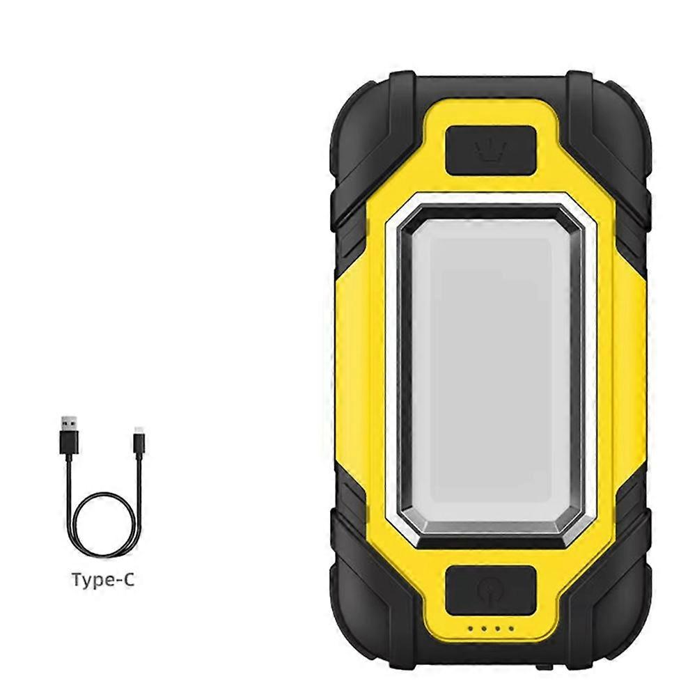 Led Flashlight USB with Built-in Battery Multi Function Folding Work Light COB Waterproof Fishing Camping Torch Yellow