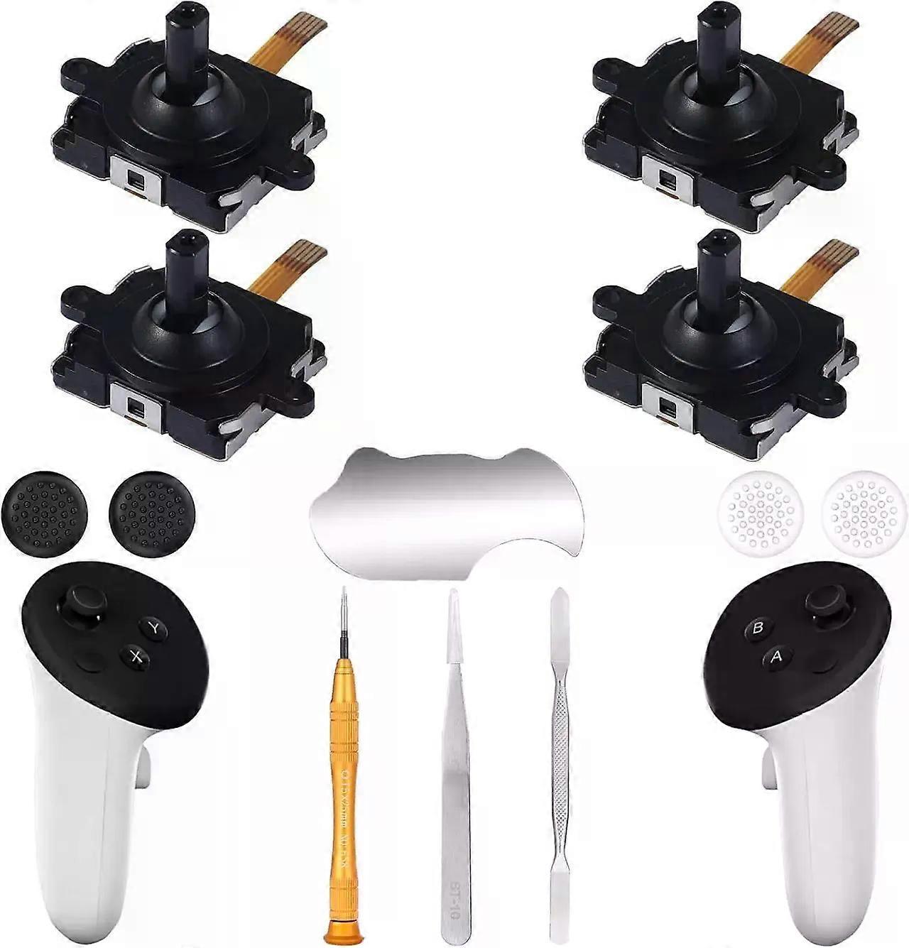 4 Pack Joystick Replacement Kit for Meta Quest 3 Controller (12 in one), Repair Kit for Oculus Quest 3Controller, Include 4 Joysticks, 4 Thumbstick Gr