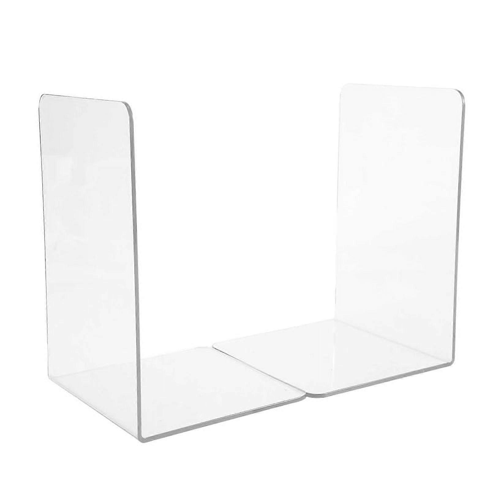 2PCS Transparent Acrylic Bookends L-Shaped Bookshelf