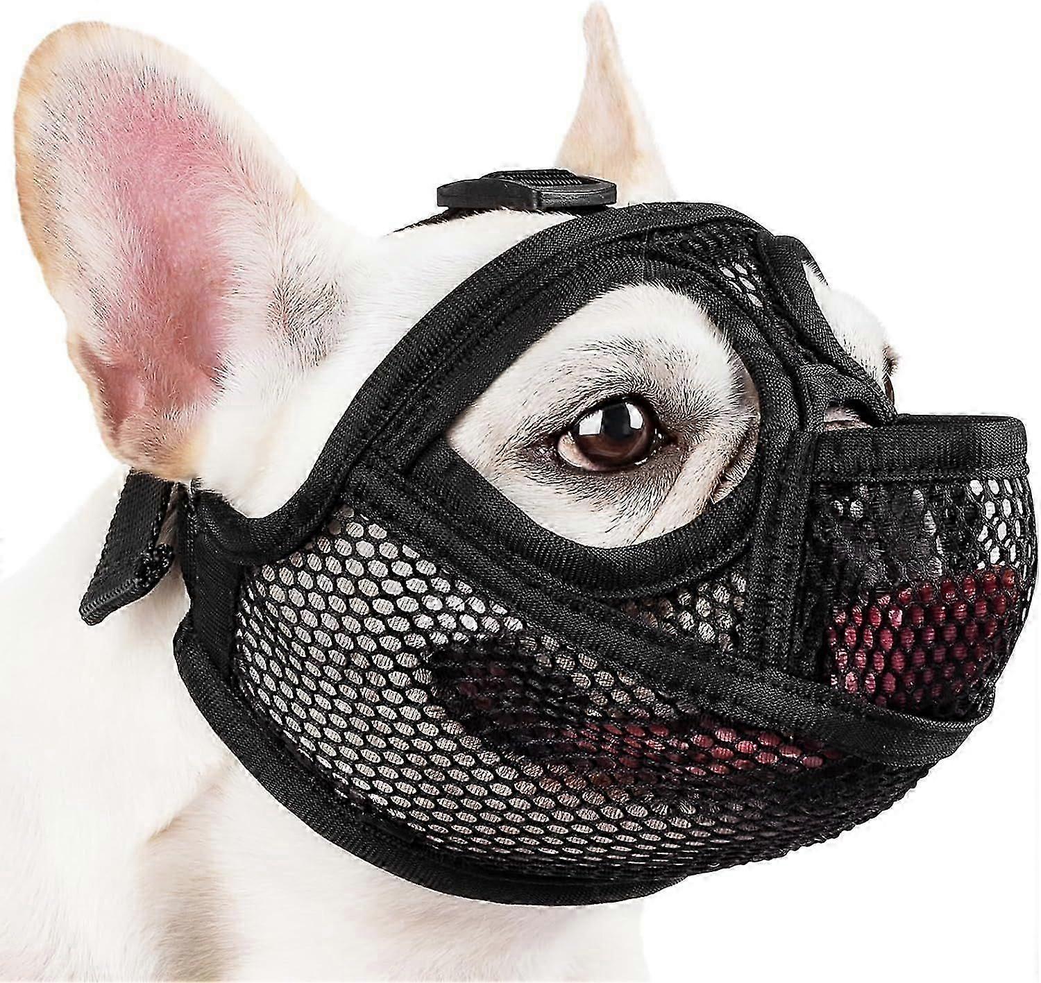 French Bulldog Muzzle, Short Snout Mesh Dog Muzzle with Tongue Out Design for Flat Face Dog Shih Tzu English Bulldog, Prevent Biting Chewing Allows Gr