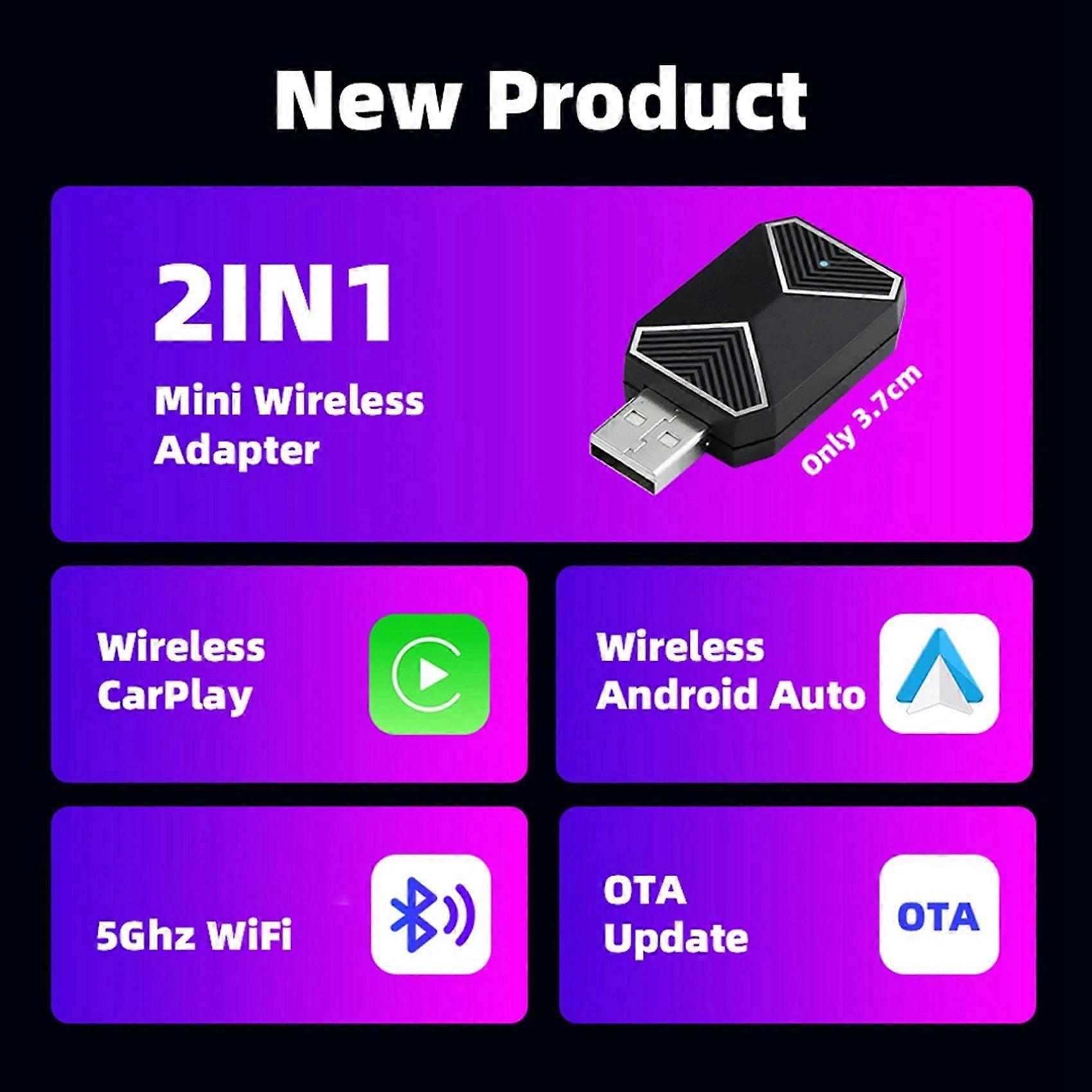 2X Wireless CarPlay Adapter Android Auto 2 in 1 Mini AI Box Adapter Cars WiFi Voice Assistant for Wired CarPlay Android