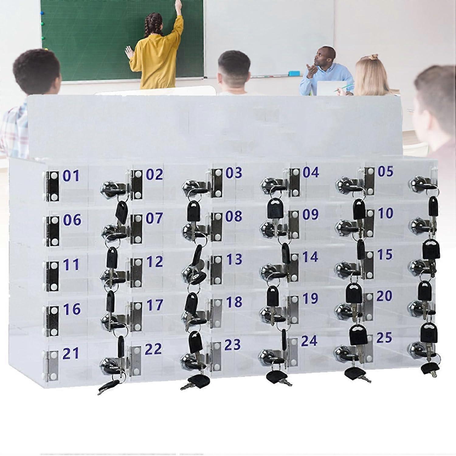 Large Capacity Phone Storage Cabinet Wall Mounted Safe With Lock And Key 30 Grids For Offices Schools Events