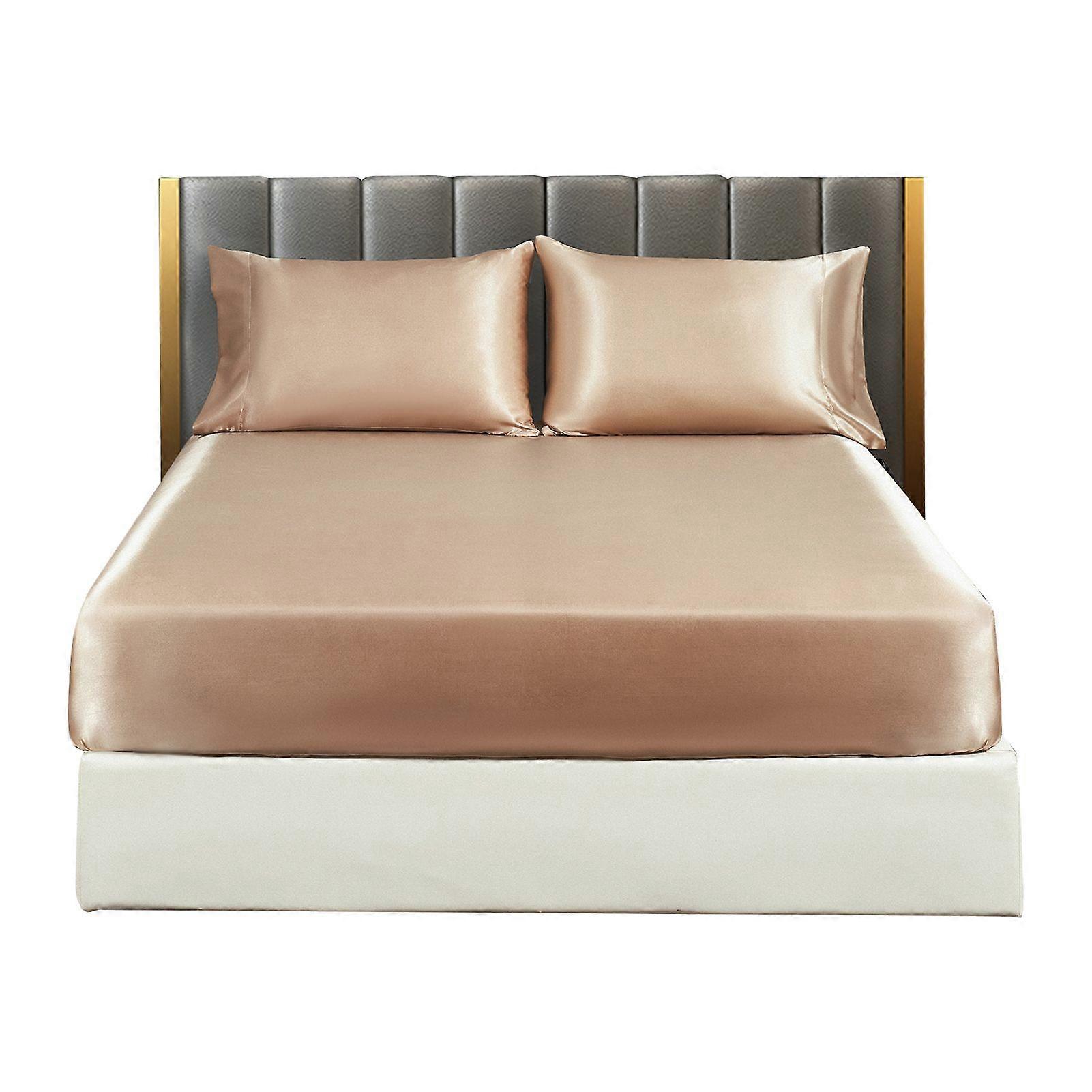 Jikaixiang Solid Color Satin Sheet Glossy Bed Sheet Pillowcases Wrinkle-Free Cooling Silky Fitted Sheet Pillow Cover for Twin Full Queen King Size