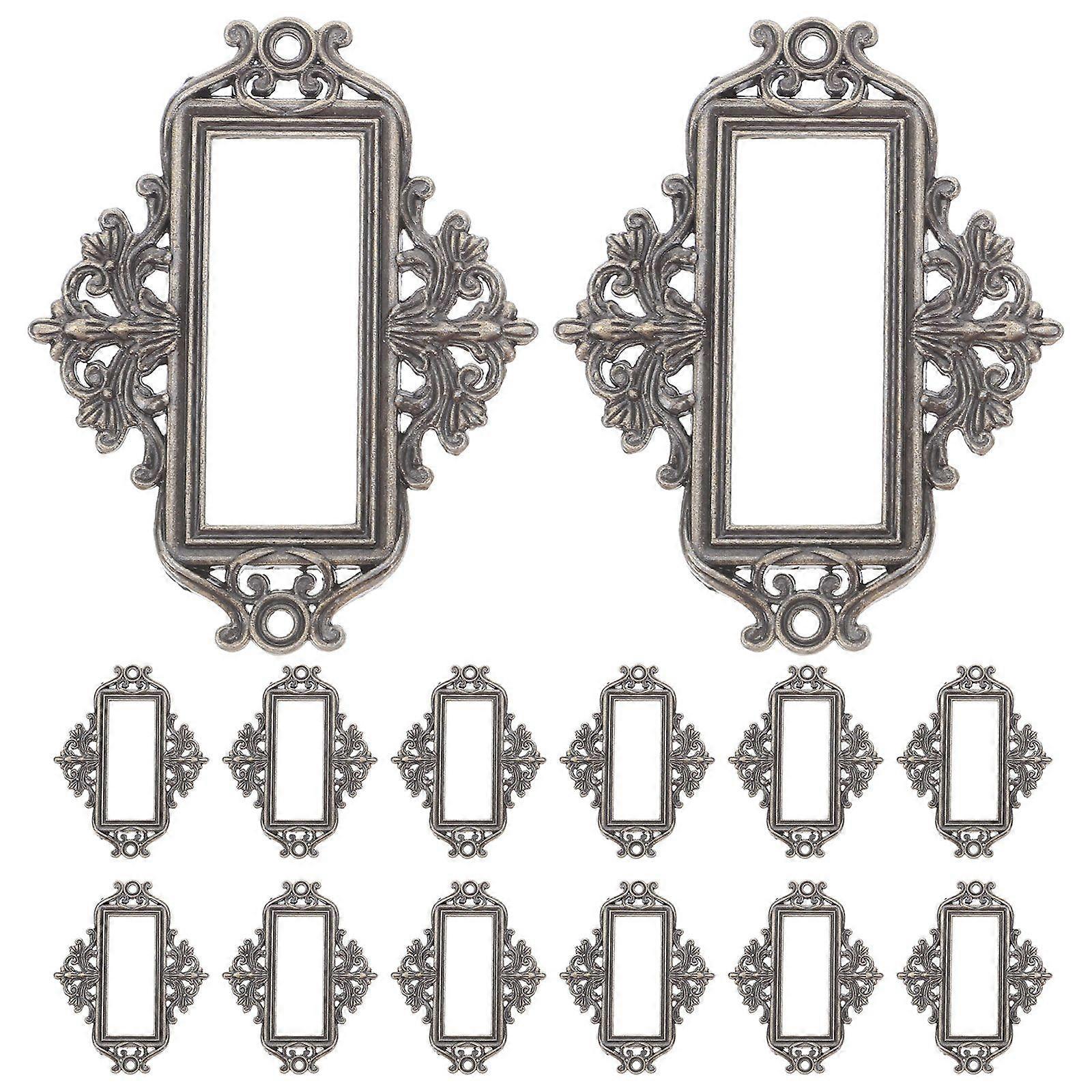 24pcs Antique Label Holder: Metal Rectangle Name Card Label Holder Frames for Office File Cabinet Shelves Drawer Cupboard Wood Box