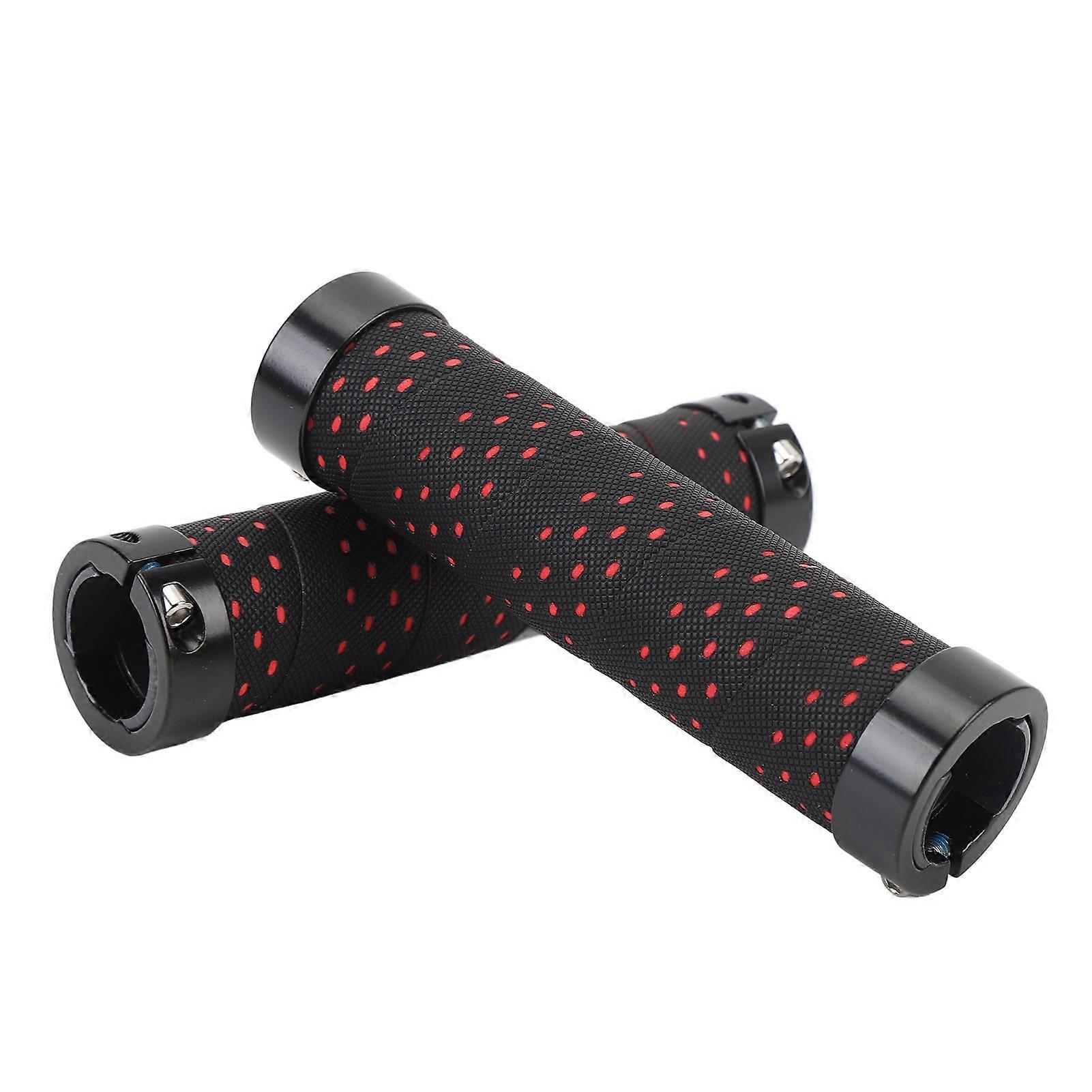 2 Set Cycle Handlebar Grip Set Anti Slip Dual Locking PU Comfortable Cycle Handle Grip Set 22.2mm Black with Red Base 