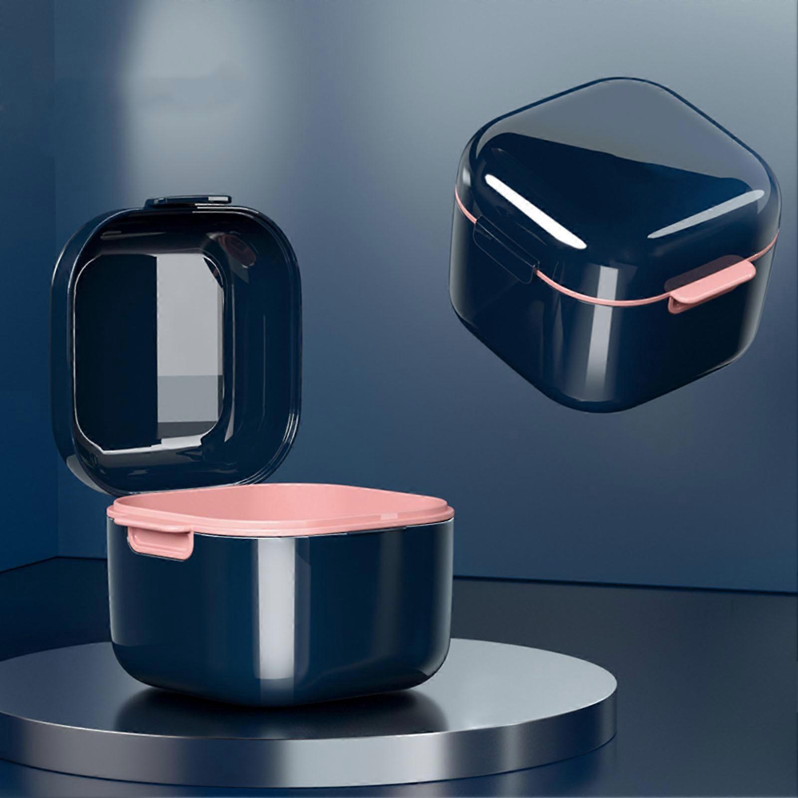 Denture Case Stain Removal Food Grade Strong Plastic Draining Design Denture Cup for False Teeth Tooth Socket Blue 