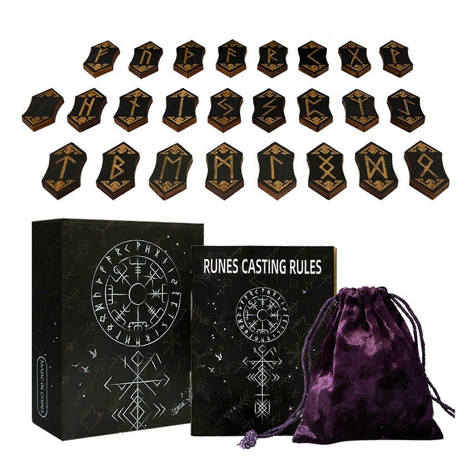 Tarot Cards Engraved Magicals Symbol Rune with 24pc Rune 1pc Blank Rune 1Bag and Guidebook for Table Gaming Enthusiasts Multicolor