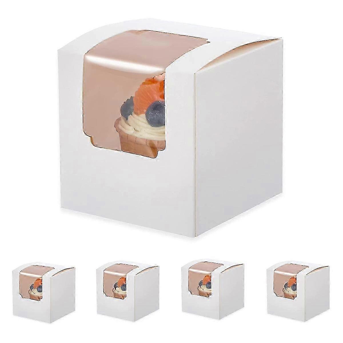 100Pcs Clear Window Cupcake Boxes, White Pastry Favor Packaging