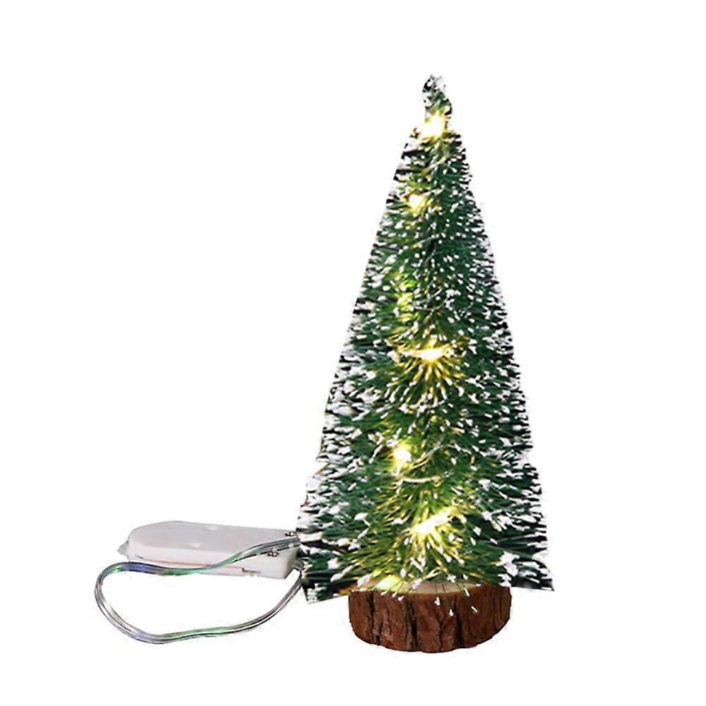 Glowing Christmas Tree with LED Lights, Artificial Small Tiny Pine Tree with Wooden Bases, for Xmas Holiday Room Tabletop Decor
