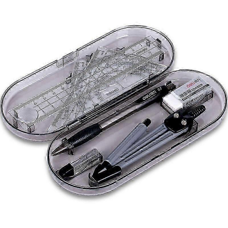 Geometry Kit, 8-Piece Math Tool Kit with Compasses, Protractor, Pencil, Eraser, Set Square, Triangle, 6 Ruler, Lead Refills, Storage Box