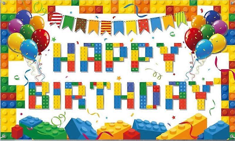 CUSTOM Colorful Building Blocks Happy Birthday Banner Backdrop Party Decor Photography