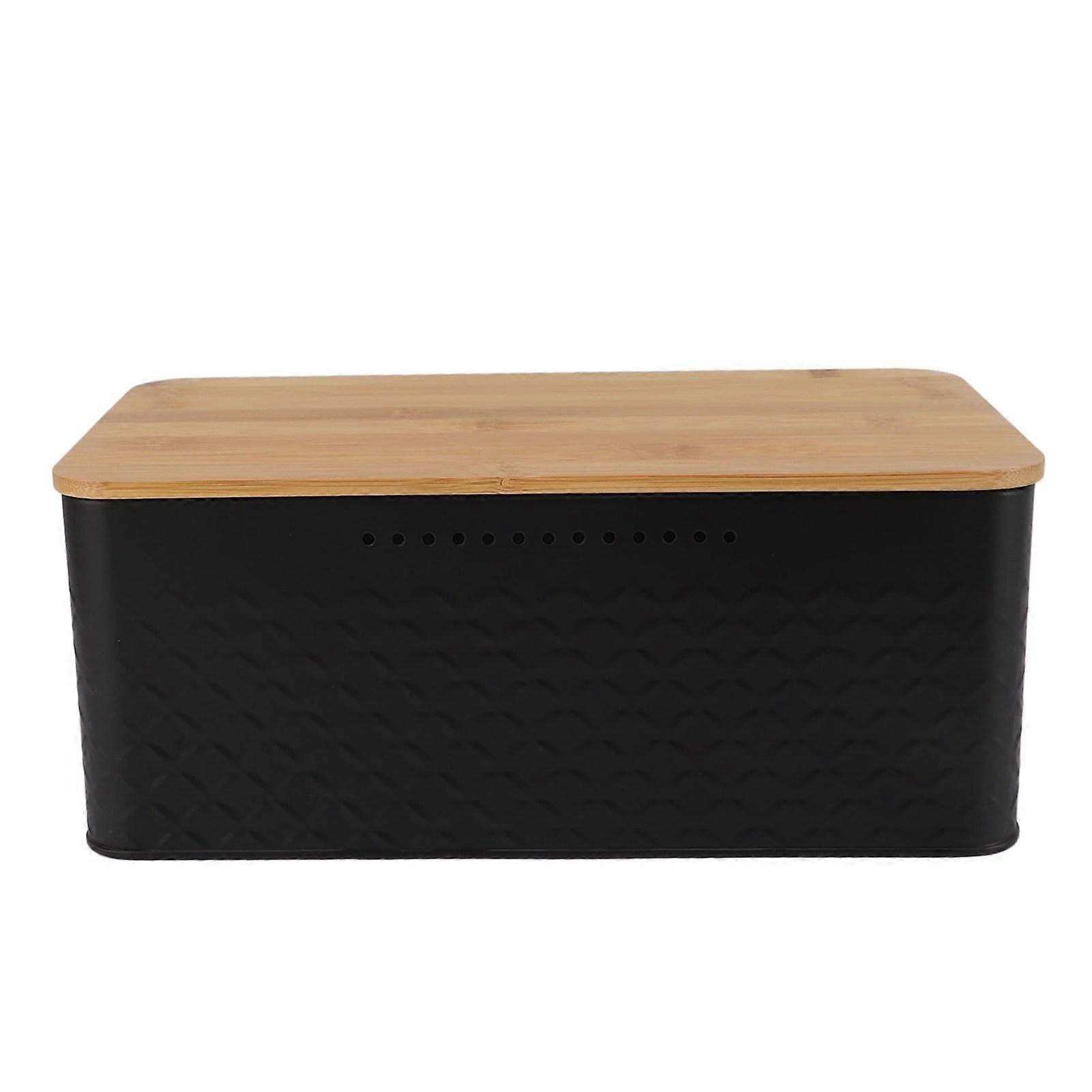 Bread Box Storage Bin with Bamboo Lid Grid Pattern Vent Holes Large Capacity Rectangle Bread Keeper