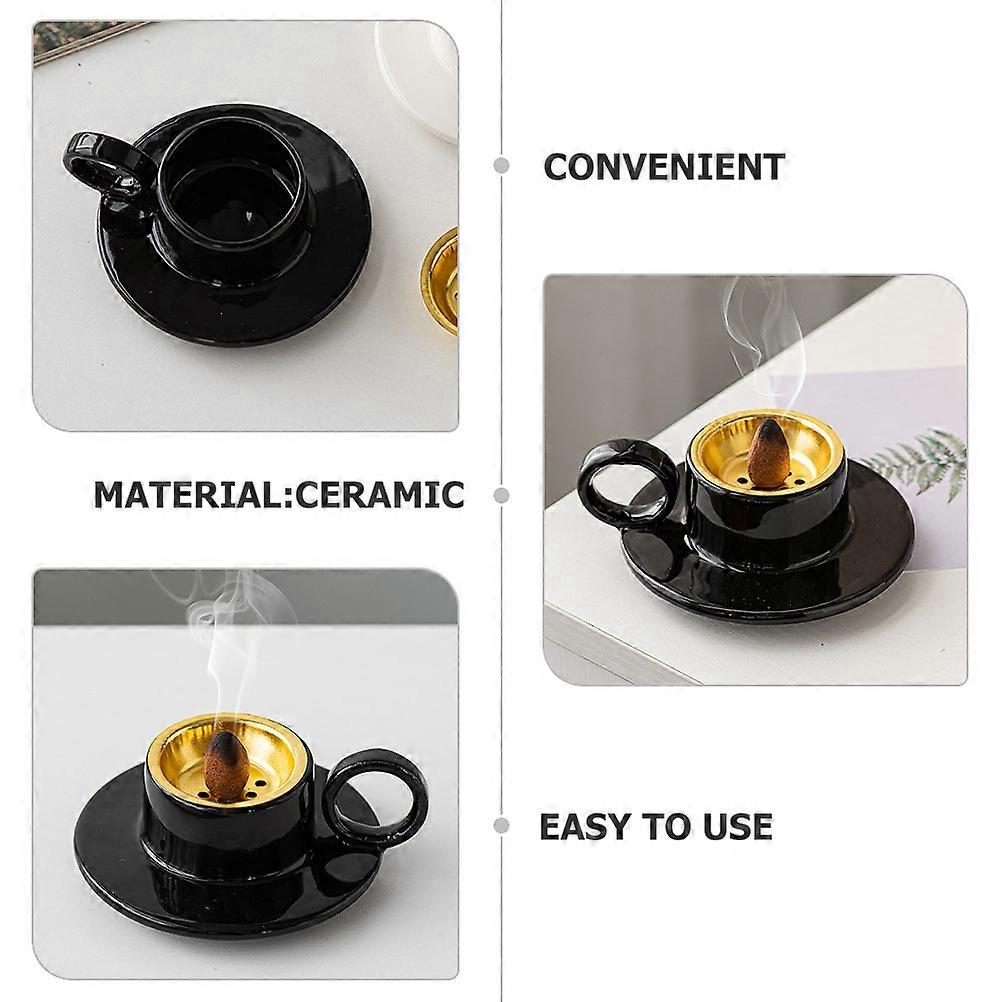 Ceramic Incense Cone Burner Black for Aromatherapy and Home