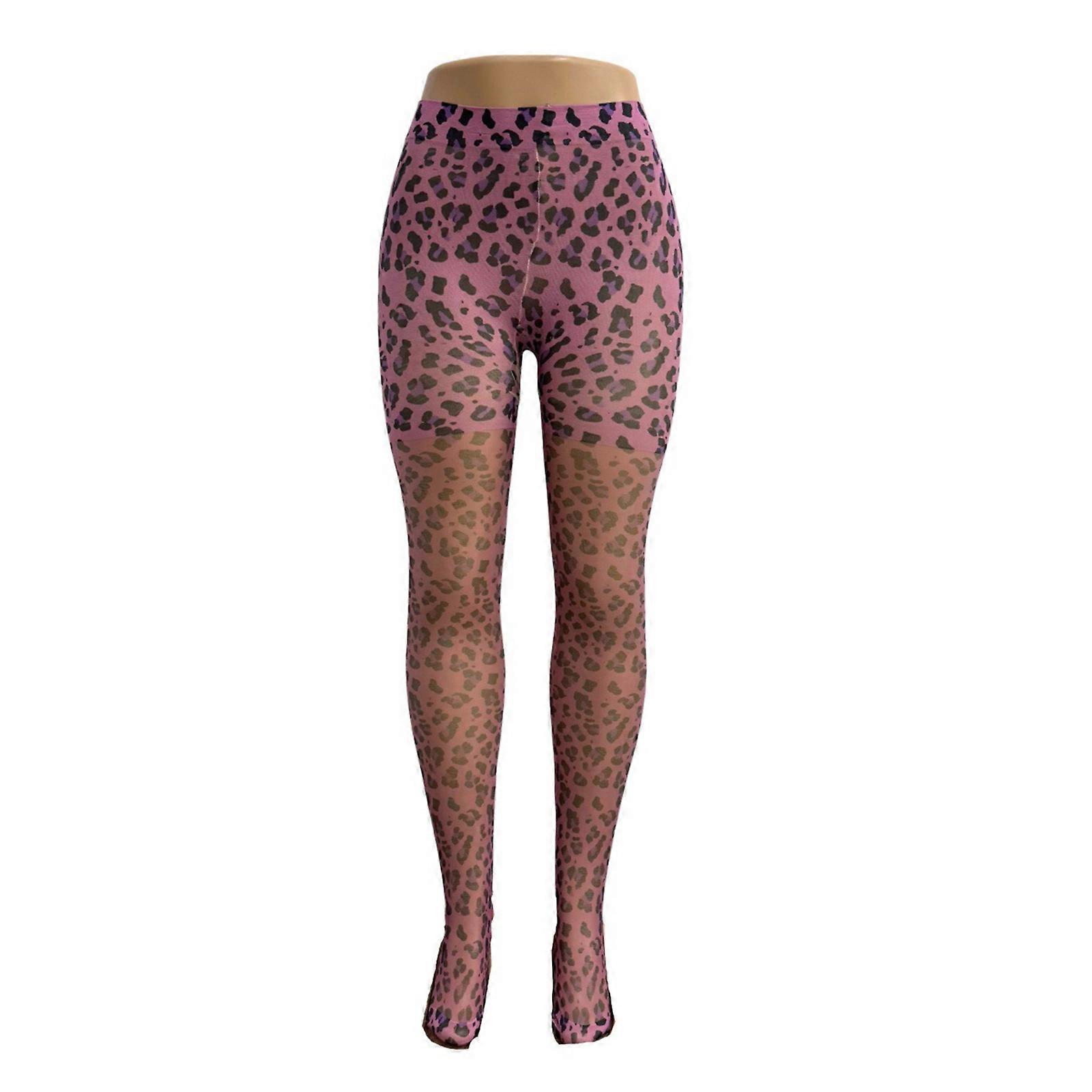 Elegant Leopard Patterned Tights With Reinforced Heel Toe Fashion Hosiery For Extended Wear During Daily Activity  Purple extra large size