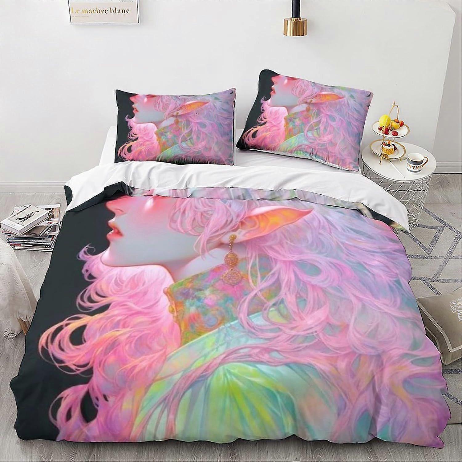 LikeEj Animes Och Mangas Påslakan Mikrofiber Sängkläder Set,3D-tryck Anime Påslakan Täcke & Örngott Med Dragkedja Stängning,Vinter Mjuk Fantasy Täcke 