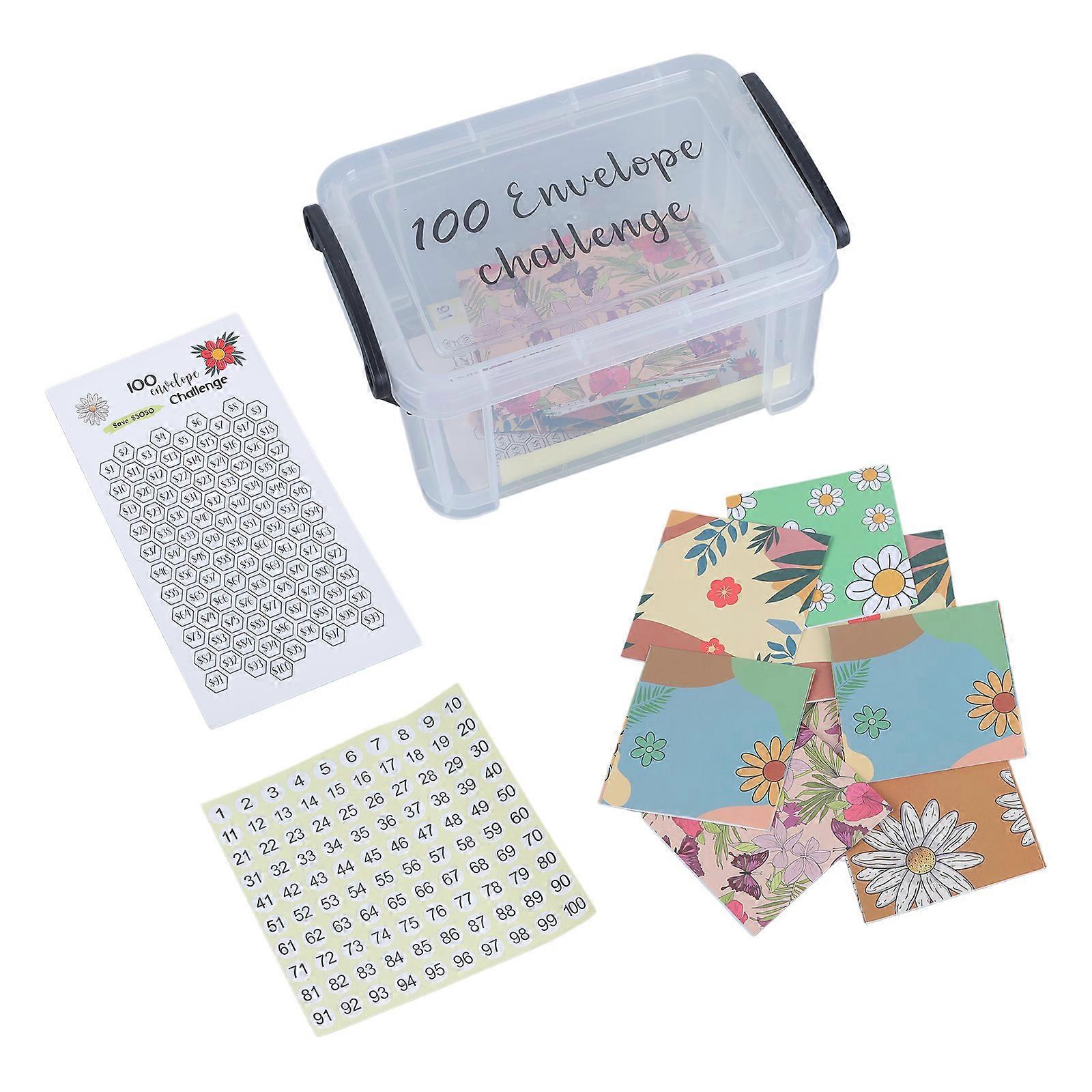 100 Envelopes for Money Saving, Including 100 Number Stickers and Clear Plastic Storage Box Money Saving Challenge Kits Multicolor