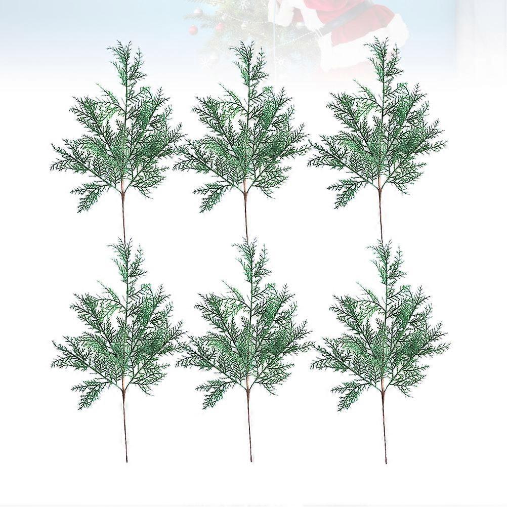 6pcs Simulation Pine Cypress Short Branch Lifelike Cypress Leaves Decoration Artificial Pine and Cypress Leaves Short Branches for Wedding Party Home 