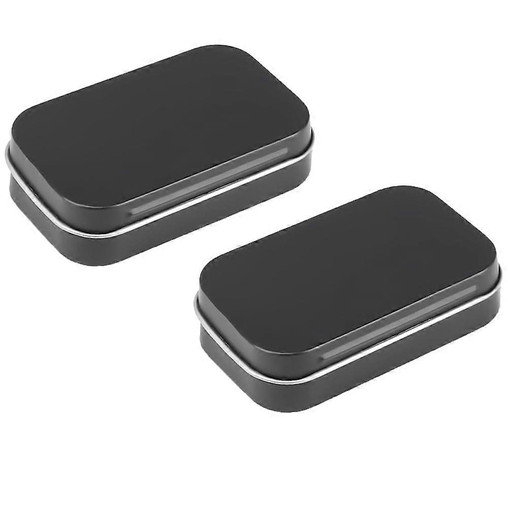 2 PCS Small Storage Box with Lid Rectangular Small Tin Boxes Black