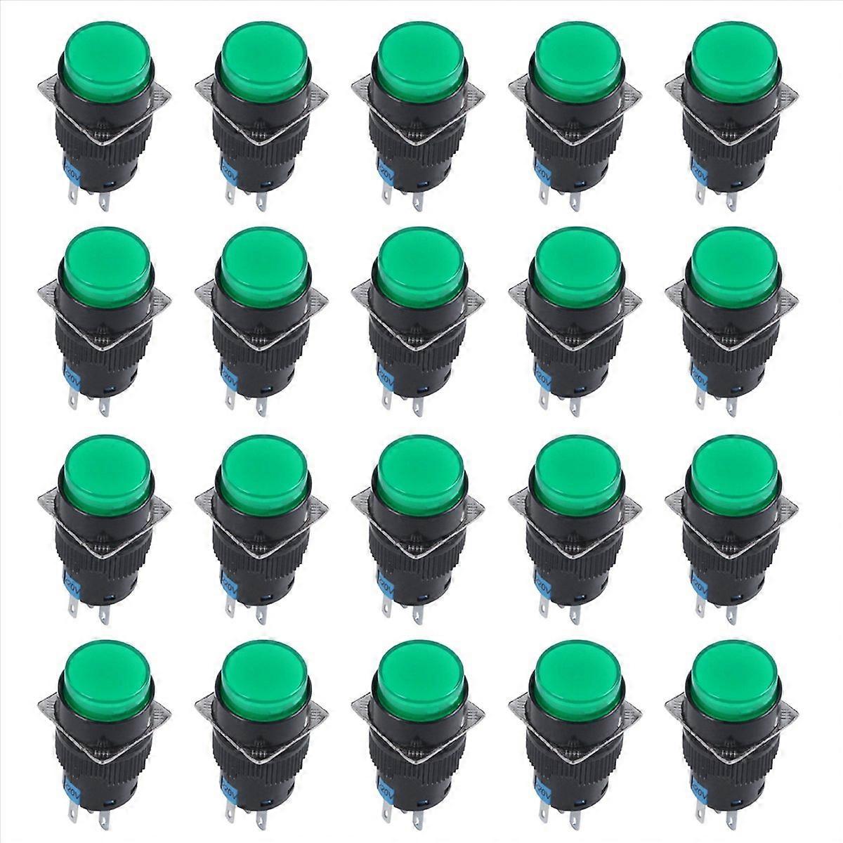 20X AC 250V 5A SPDT 1NO 1NC 5 Pins Latching Green Push Button Switch W 220V LED Lamp