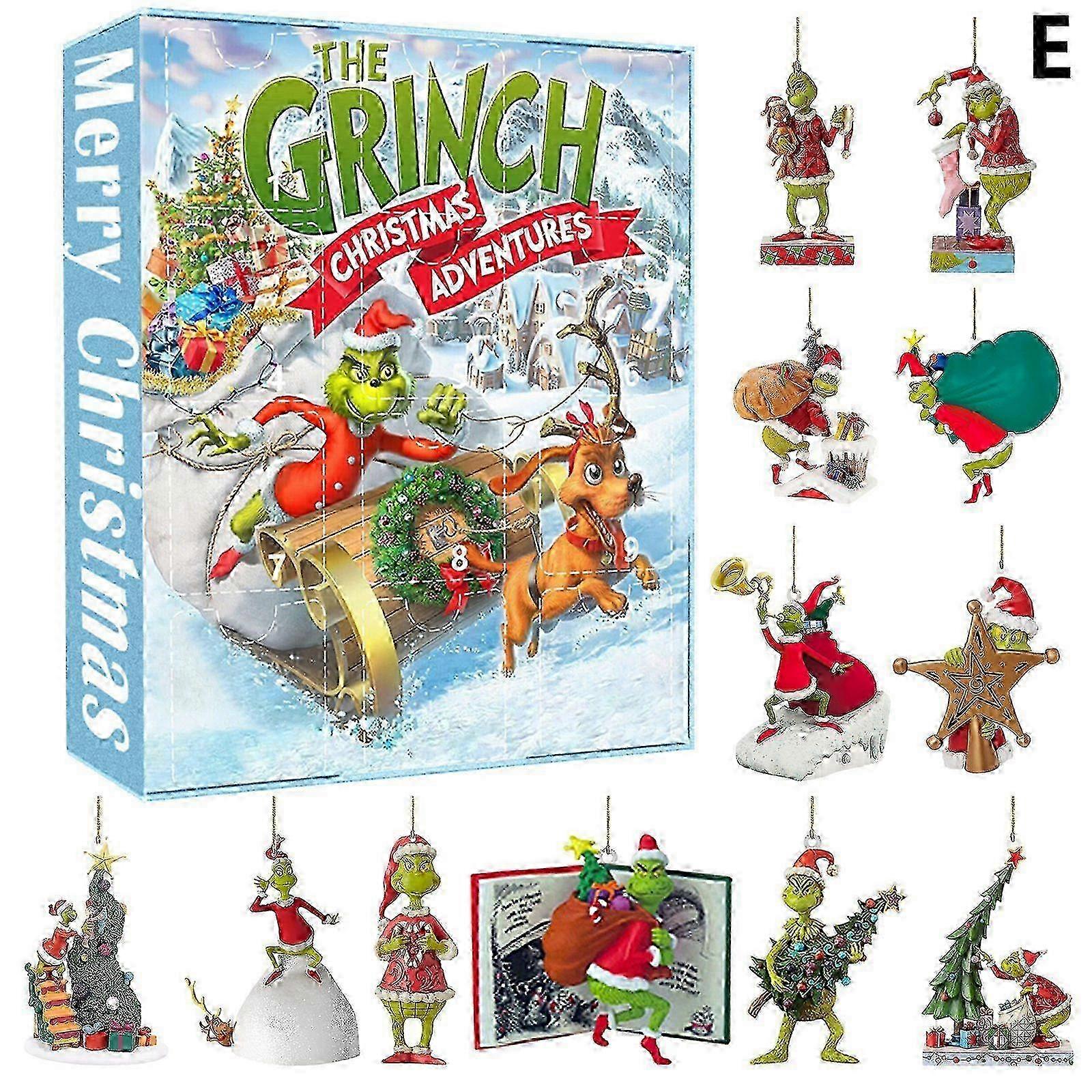 Grinch Themed Advent Calendar with Acrylic Christmas Ornaments