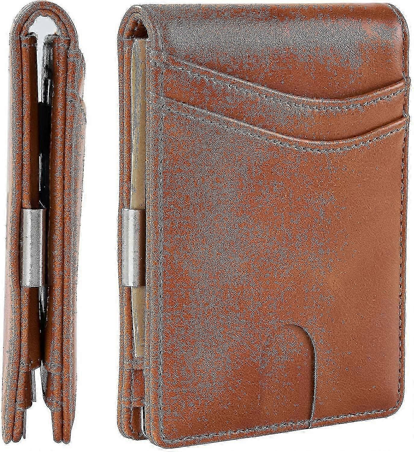 ארנק כיס קדמי לגברים - עור דק Bifold עם חסימת RFID וקליפ כסף