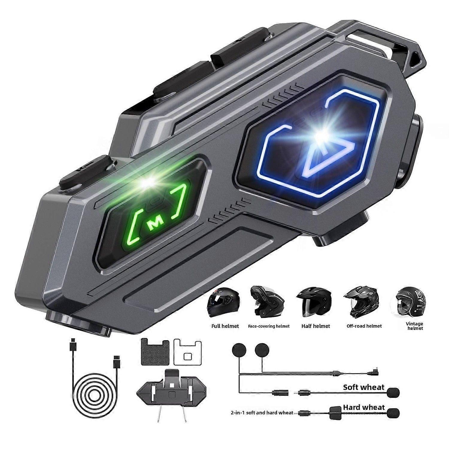 Motorcycle Helmet Bluetooth Headset, Bluetooth 5.3, 500m Intercom, 2-in-1 Microphone