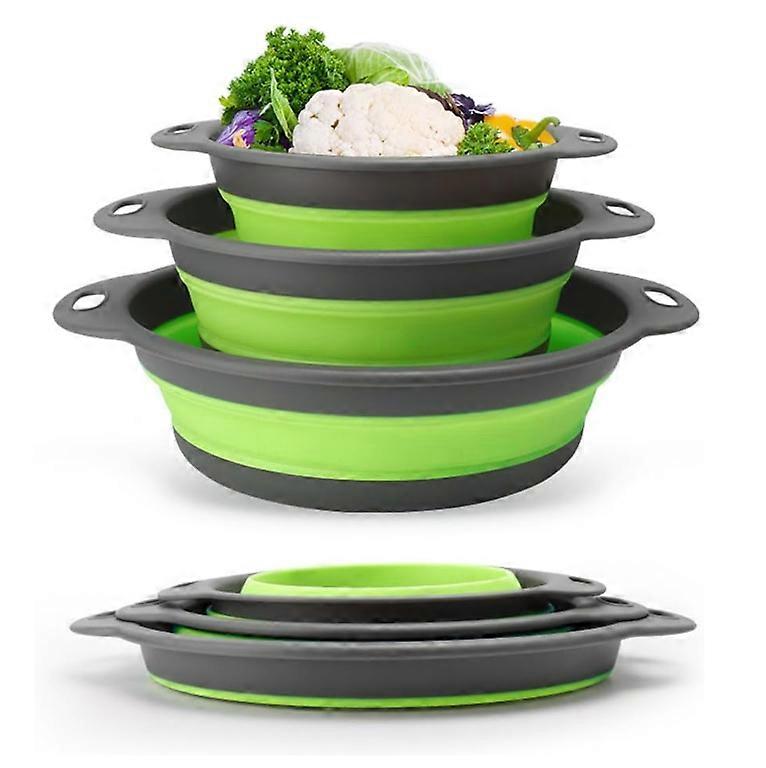 Collapsible Colander Set Foldable Kitchen Strainer Basket Space Saving Multi-Size Dishwasher Safe