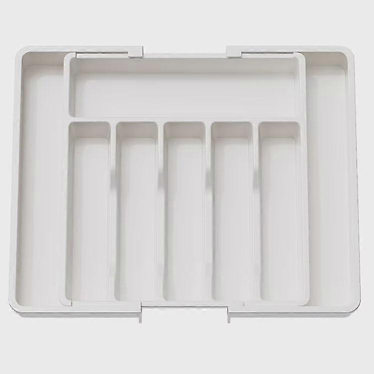 Expandable Kitchen Drawer Organizer for Silverware with 8 Compartments, Durable White Cutlery Tray