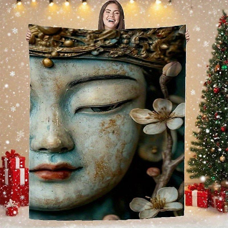 Guanyin Bodhisattva Statue Close-Up Portrays Compassion and Divinity - Printed Flannel Blanket, Theme-Printed Soft and W-LKJAAS42
